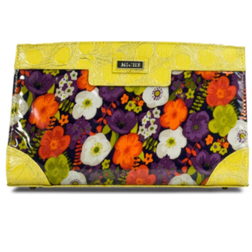 Miche Sabrina Handbag Shell Floral Print and Yellow Faux Leather Trim